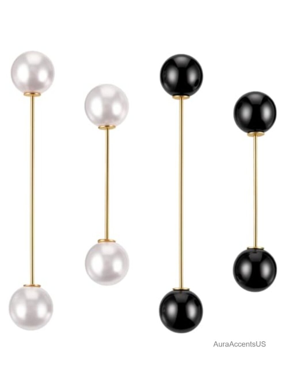 Set of 4 Double Faux Pearl Brooch Pins for Shawl Cardigan Collar